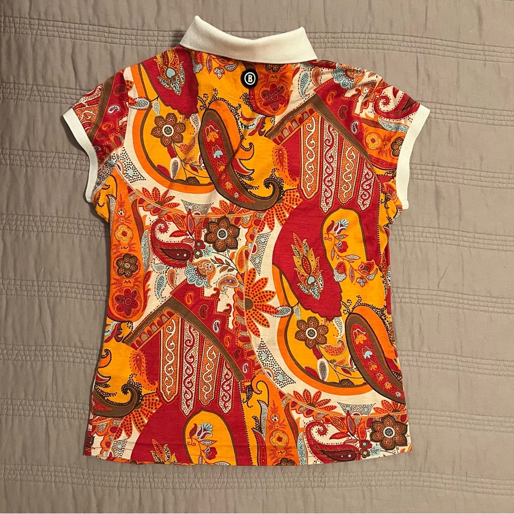 Bogner Red and Orange Paisley Polo Short Sleeve Shirt - Picture 3 of 6